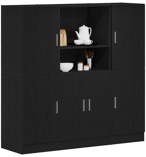 3-tlg. Küchenschrank-Set Schwarz Holzwerkstoff