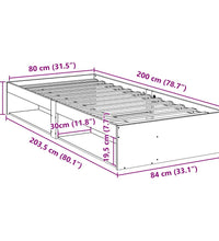 Tagesbett ohne Matratze 80x200 cm Massivholz Kiefer