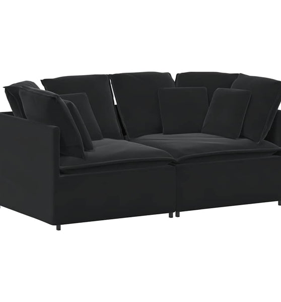 Modulares Sofa mit Kissen Samt Schwarz