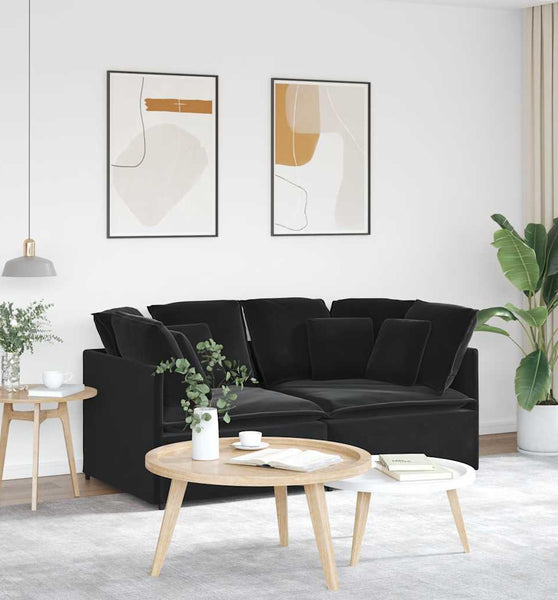 Modulares Sofa mit Kissen Samt Schwarz