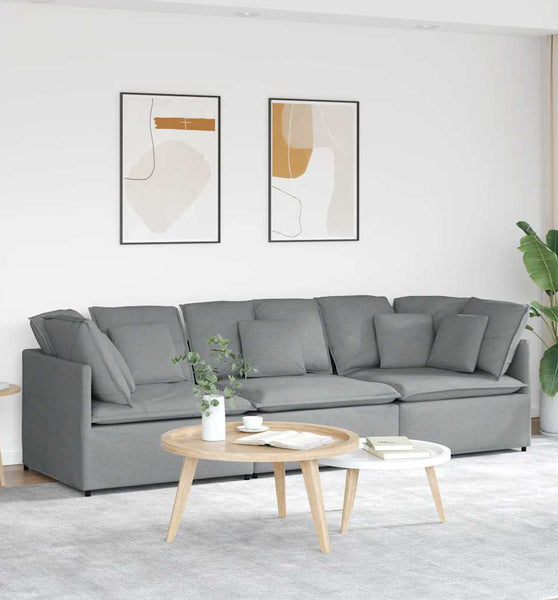 Modulares Sofa mit Kissen Stoff Hellgrau