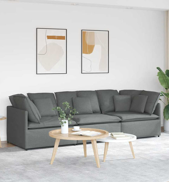 Modulares Sofa mit Kissen Stoff Dunkelgrau