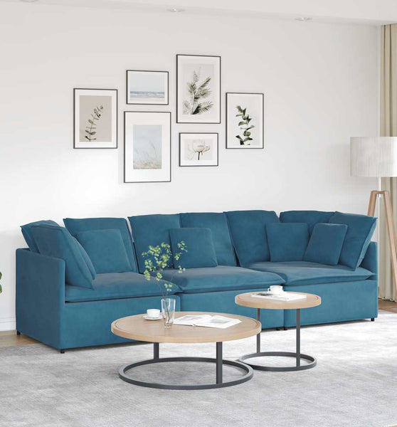 Modulares Sofa mit Kissen Samt Blau