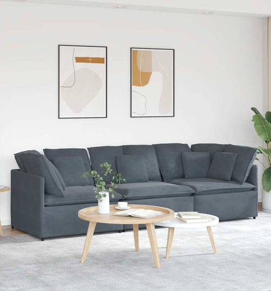 Modulares Sofa mit Kissen Samt Dunkelgrau