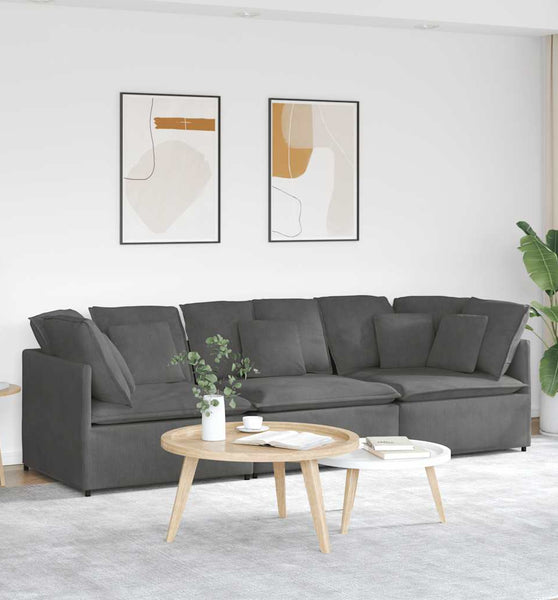 Modulares Sofa mit Kissen Cordstoff Dunkelgrau