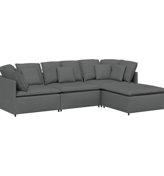 Modulares Sofa mit Fußhocker Kissen Stoff Dunkelgrau