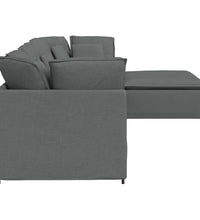 Modulares Sofa mit Fußhocker Kissen Stoff Dunkelgrau