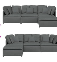 Modulares Sofa mit Fußhocker Kissen Stoff Dunkelgrau