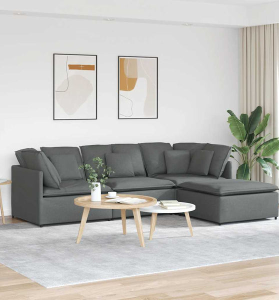 Modulares Sofa mit Fußhocker Kissen Stoff Dunkelgrau