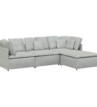 Modulares Sofa mit Fußhocker Kissen Samt Hellgrau