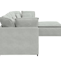 Modulares Sofa mit Fußhocker Kissen Samt Hellgrau