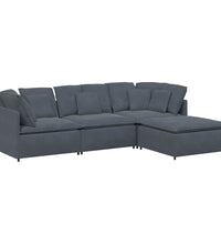 Modulares Sofa mit Fußhocker Kissen Samt Dunkelgrau