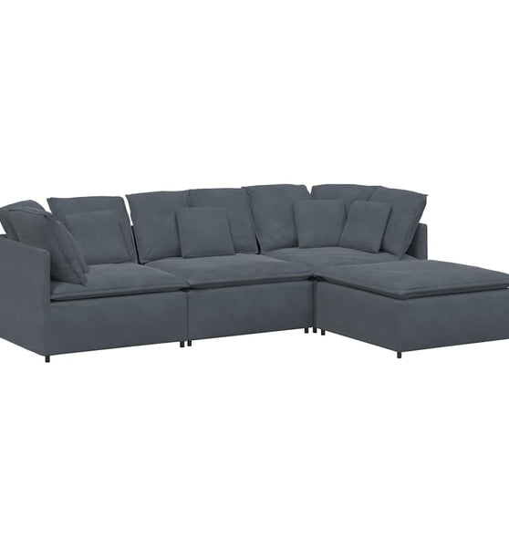 Modulares Sofa mit Fußhocker Kissen Samt Dunkelgrau