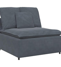 Modulares Sofa mit Fußhocker Kissen Samt Dunkelgrau