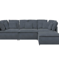 Modulares Sofa mit Fußhocker Kissen Samt Dunkelgrau