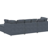 Modulares Sofa mit Fußhocker Kissen Samt Dunkelgrau