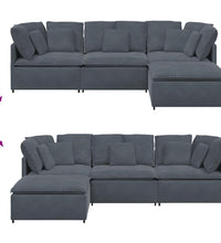 Modulares Sofa mit Fußhocker Kissen Samt Dunkelgrau