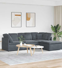 Modulares Sofa mit Fußhocker Kissen Samt Dunkelgrau