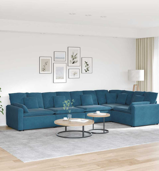 Modulares Sofa mit Kissen Samt Blau