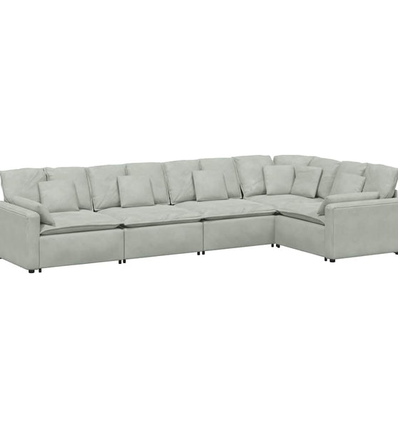 Modulares Sofa mit Kissen Samt Hellgrau