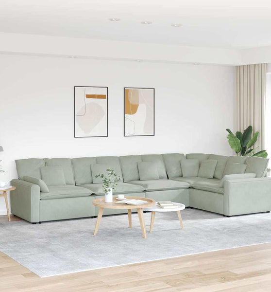 Modulares Sofa mit Kissen Samt Hellgrau