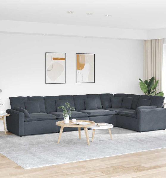 Modulares Sofa mit Kissen Samt Dunkelgrau