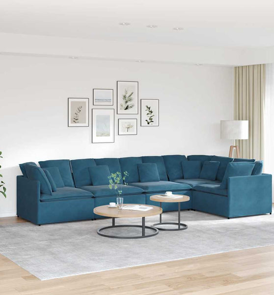 Modulares Sofa mit Kissen Samt Blau