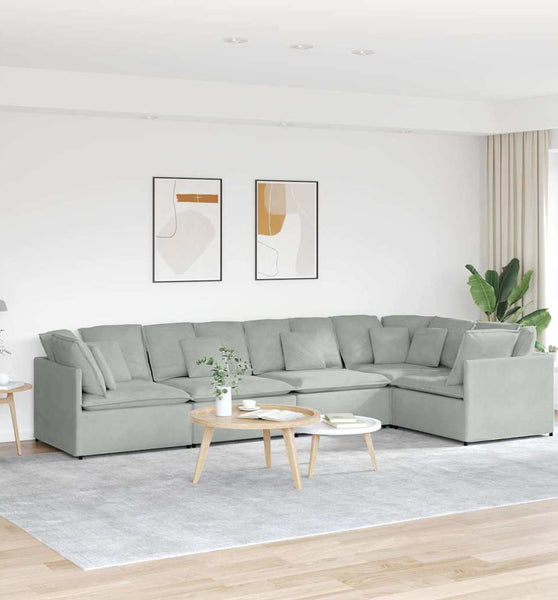 Modulares Sofa mit Kissen Samt Hellgrau