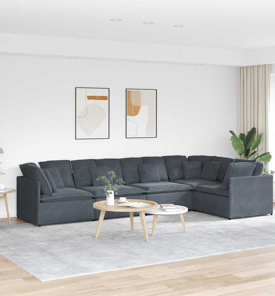 Modulares Sofa mit Kissen Samt Dunkelgrau