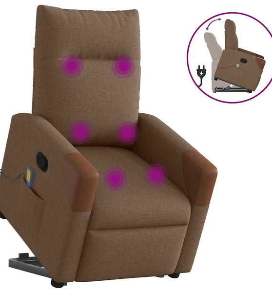 Massagesessel mit Aufstehhilfe Braun Stoff