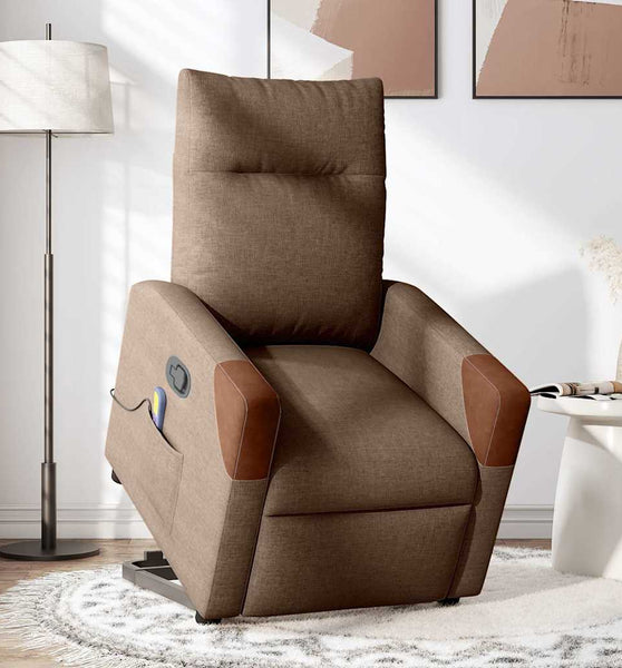 Massagesessel mit Aufstehhilfe Braun Stoff