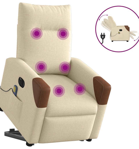 Elektrischer Massagesessel mit Aufstehhilfe Creme Stoff