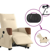 Elektrischer Massagesessel mit Aufstehhilfe Creme Stoff