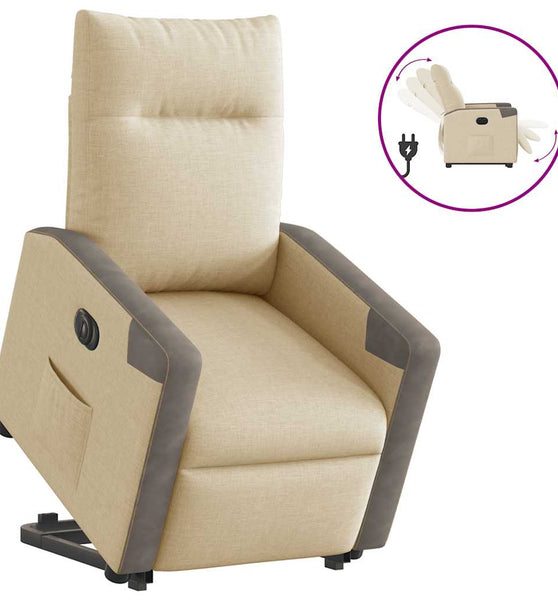 Relaxsessel mit Aufstehhilfe Elektrisch Creme Stoff