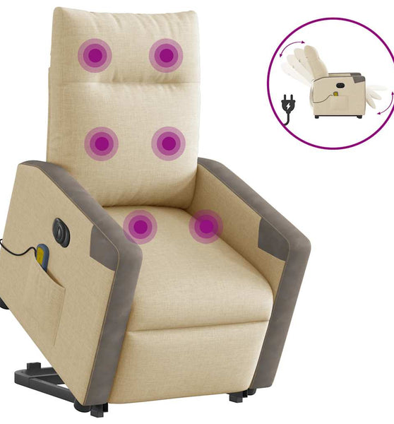Elektrischer Massagesessel mit Aufstehhilfe Creme Stoff