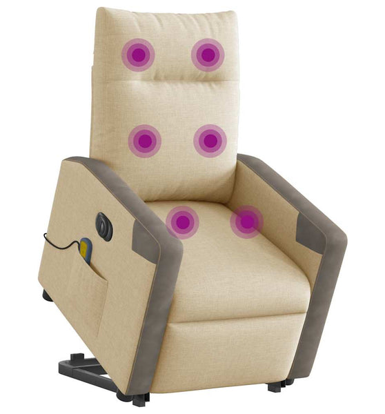 Elektrischer Massagesessel mit Aufstehhilfe Creme Stoff