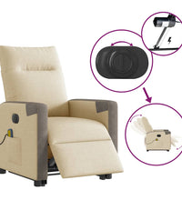 Elektrischer Massagesessel mit Aufstehhilfe Creme Stoff