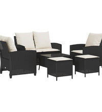 6-tlg. Garten-Sofagarnitur mit Kissen Schwarz Poly Rattan