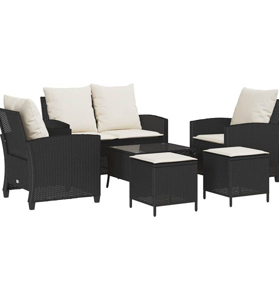 6-tlg. Garten-Sofagarnitur mit Kissen Schwarz Poly Rattan
