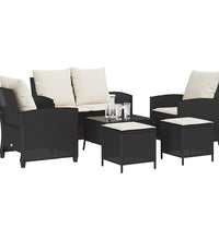 6-tlg. Garten-Sofagarnitur mit Kissen Schwarz Poly Rattan