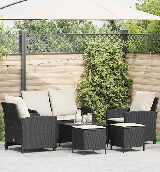 6-tlg. Garten-Sofagarnitur mit Kissen Schwarz Poly Rattan