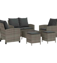 6-tlg. Garten-Sofagarnitur mit Kissen Grau Poly Rattan