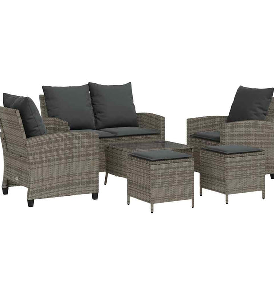 6-tlg. Garten-Sofagarnitur mit Kissen Grau Poly Rattan