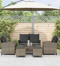 6-tlg. Garten-Sofagarnitur mit Kissen Grau Poly Rattan