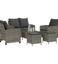 6-tlg. Garten-Sofagarnitur mit Kissen Grau Poly Rattan