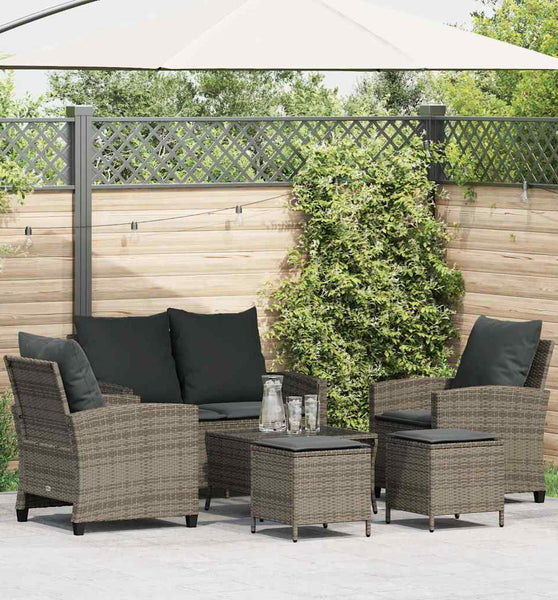 6-tlg. Garten-Sofagarnitur mit Kissen Grau Poly Rattan