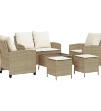 6-tlg. Garten-Sofagarnitur mit Kissen Beige Poly Rattan