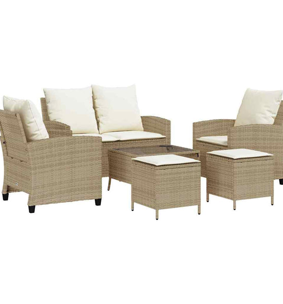 6-tlg. Garten-Sofagarnitur mit Kissen Beige Poly Rattan