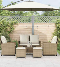 6-tlg. Garten-Sofagarnitur mit Kissen Beige Poly Rattan
