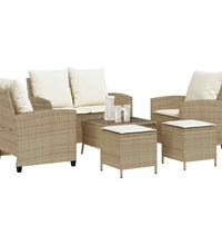 6-tlg. Garten-Sofagarnitur mit Kissen Beige Poly Rattan